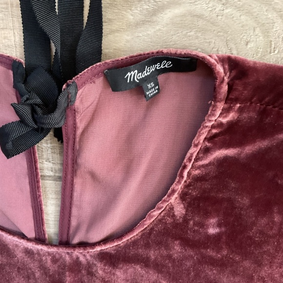 MADEWELL Velvet Bow Back Tee dress Xsmall Burgundy - Picture 4 of 6
